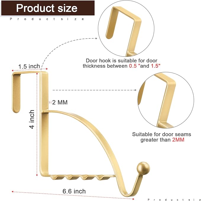 Hotop 4 Pieces Over Door Hooks Hanger Multi Hanging Storage Organizers Valet Hooks for Coats Clothes Hoodies Hats Scarves Purses Keys Bath Towels Robes & More (Champaign Gold)