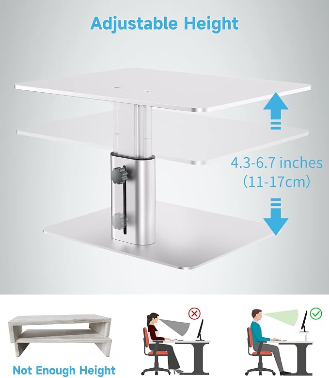 BoYata Monitor Stand, Adjustable Height Metal Desktop Riser, Silver | Height-adjustable metal riser with open storage space underneath for monitors, laptops, iMacs, PCs and TVs