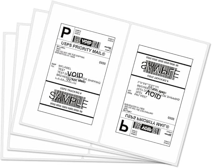 MFLABEL Half Sheet Shipping Labels 2-UP (300 Labels, 8.5"x5.5") - Round Corner Laser/Inkjet Labels for FedEx, UPS, Amazon FBA Strong Adhesion Corrugated Box Labels