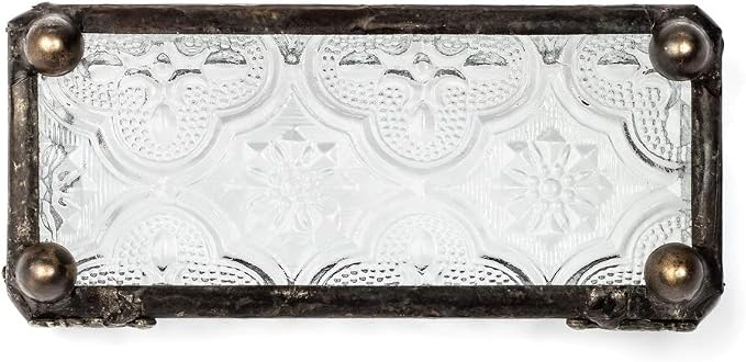 J Devlin Stained Glass Business Card Holder, Vintage Glass Desk Display | Handcrafted stained glass business card holder for desks, reception counters, executive offices, and home workspaces.