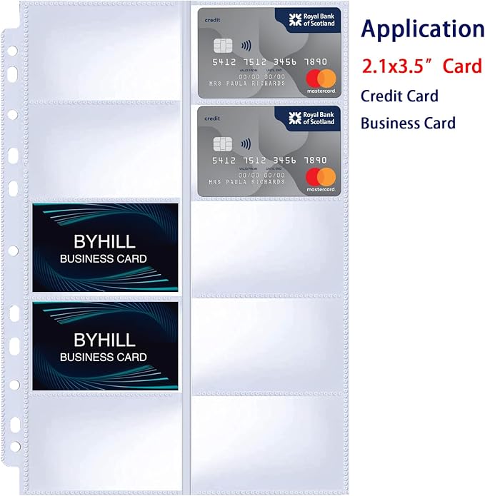 BYSTER 90 Pack 1800 Pockets Business Card Sleeves Binder Sheets, Ultra-Clear Business Card Pages for 2/3/4 Ring Binder, Double Sided 10 Pocket Credit Card Pages
