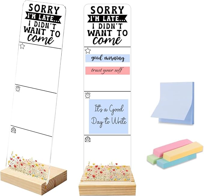 Sticky Note Holder, Monitor Memo Board, Acrylic Post It Note Holder with Wooden Base, Includes 200 Notes, Desk Organizer Funny Introvert Quote