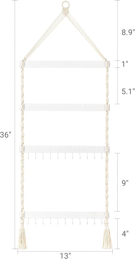 Mkono Hanging Jewelry Organizer Macrame Necklace Holder Wall Mounted Jewelry Hanger Earring Holder Organizer Boho Decor Over Door Jewelry Display Necklace Rack for Necklaces Bracelets Earrings