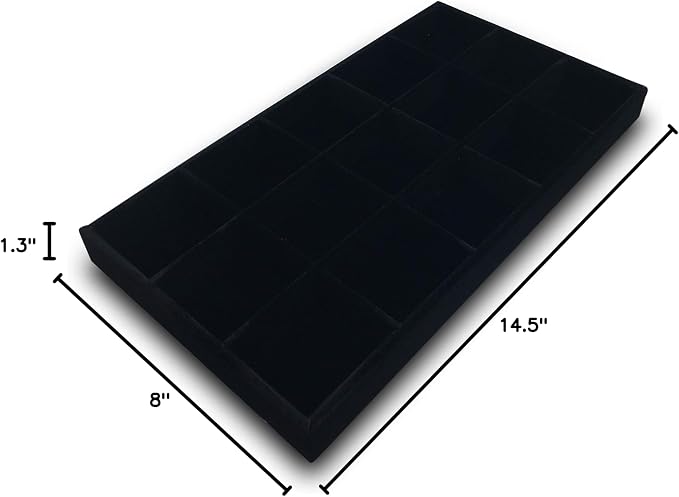 The Display Guys - Stackable Jewelry Tray and Organizer - for Drawers, Dressers, Store Display (15 Compartments, Black Velvet)
