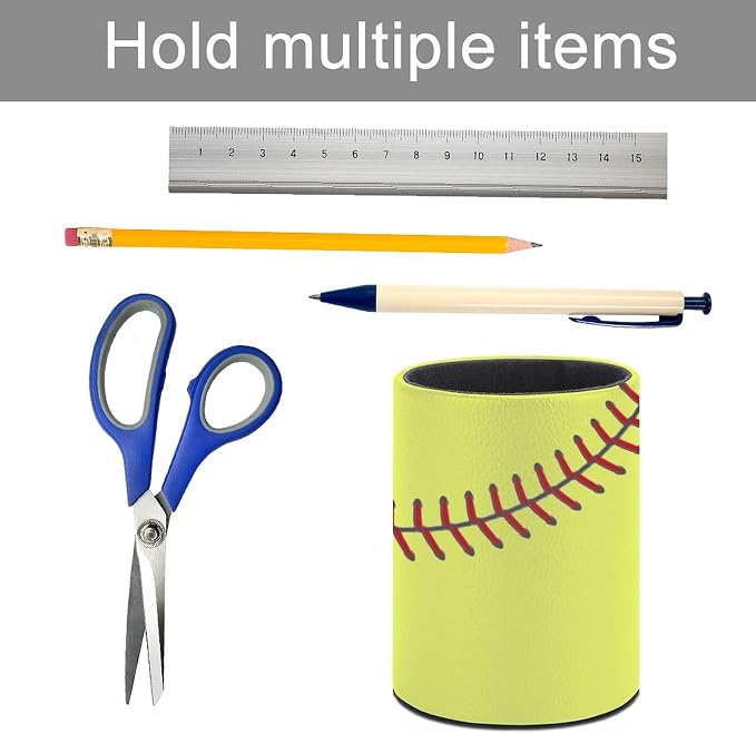 Softball Pen Holder Pencil Cup for Desk Organizer | Cute Makeup Brush Holder PU Multifunctional Office Suppliesfor Decor Home Classroom School