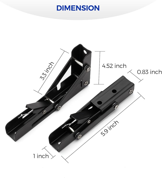 Ravinte Matte Black Folding Shelf Brackets, 6 Inch, 2 Pack | Collapsible Bracket Design, Table And Bench Support, Space-Saving Shelf Setup, For Worktops, Laundry Rooms, Garage Projects