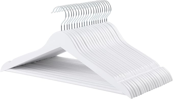 Amazon Basics Durable Wooden Suit Clothes Hangers, White, 20-Pack