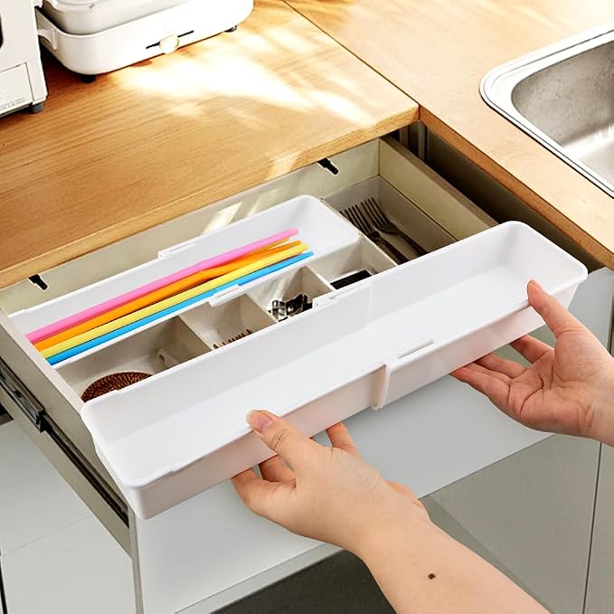 Expandable Straw Organizer – Drawer Insert for Extra Long Straws, Fits Long Straws