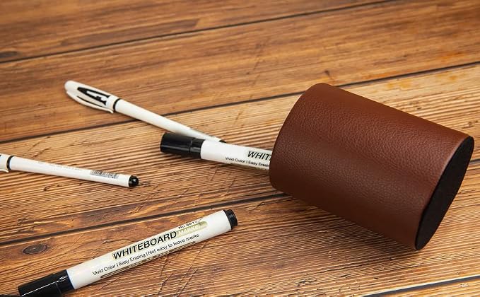 Dark Brown Pen Holder, Leather Pencil Holder, Simple Desktop pen cup, Elegant pen holder for desk, Stationery Organizer for Office School Home Dorm (Brown)