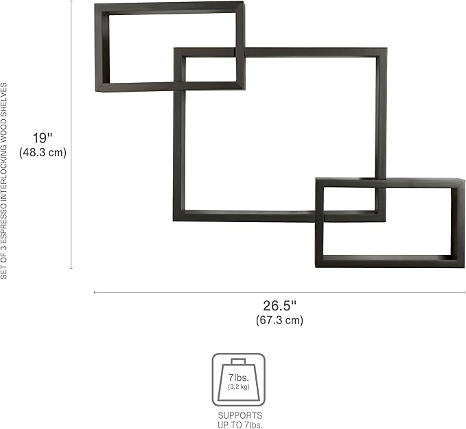 MELANNCO Interlocking Floating Wall Mount Shelves, Espresso, Set of 3-5091208