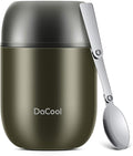 DaCool Food Thermo Insulated Food Jar Lunch Container Vacuum Stainless 16 Ounce Kids Adult Bento Box for Hot Food with Spoon Leak Proof for School Office Picnic Travel Outdoors, BPA free - Gray