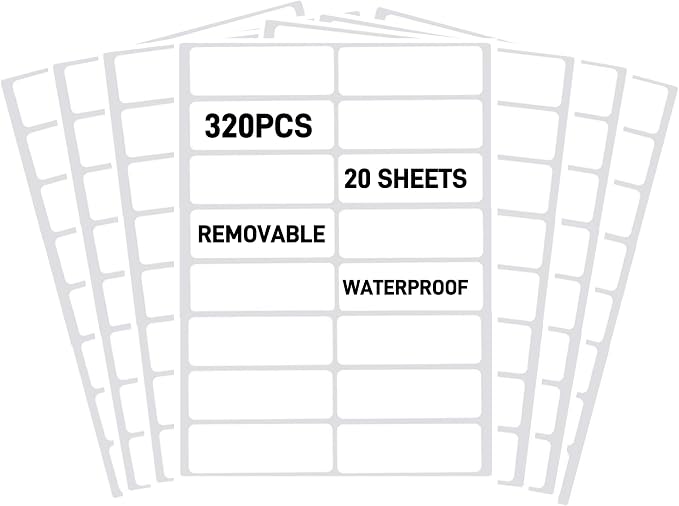 Removable Waterproof Labels for Bottles -320PCS 0.62 x 2.35 inch Organizing Name Labels for Food Containers Blank Nametags for Jars File Folders Small Storage Bin. Only Handwrite