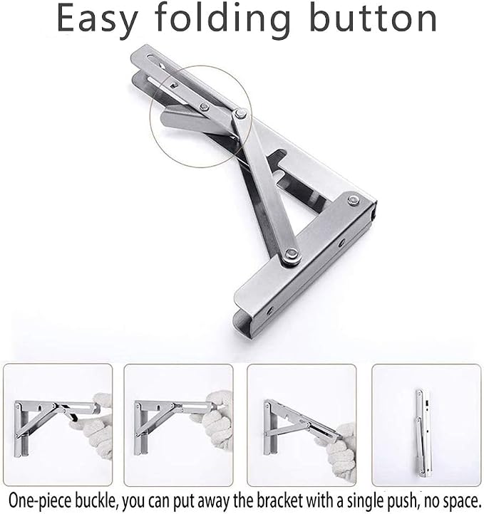 22 Inch Folding Shelf Brackets, 2 Pack Stainless Steel Heavy Duty L Bracket | Max Load 330 lb, Space Saving Design for DIY, Wall Mounted Collapsible Folding Shelf Bracket Support for Workbench, Garage