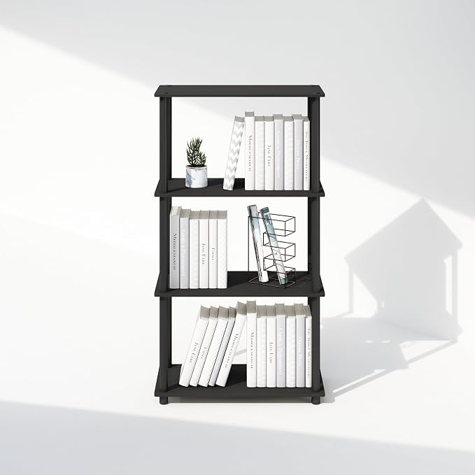 Furinno Turn-N-Tube Book Shelf, 4-Tier Bookshelf, Bookcase with Multipurpose Compact Display Rack, 11.6 x 23.6 x 43.2, for Living Room, Bedroom, Home Office, Americano/Black