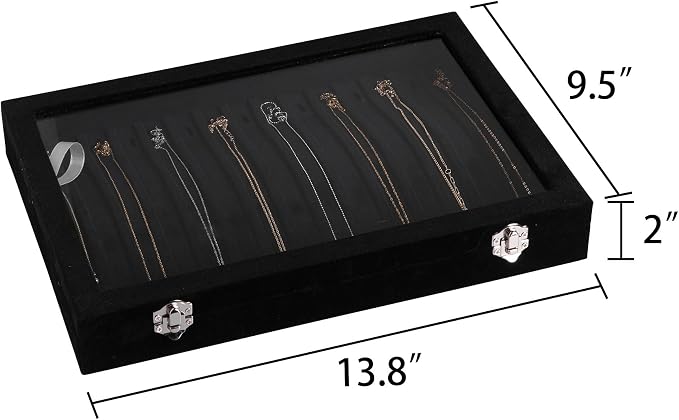 Frebeauty 15 Hooks Necklace Organizer,Velvet Necklace Holder Tray with Lid | Jewelry Organizer for Necklace Pendant Chain,Women Jewelry Box,for Home Use and Jewelry Store,Jewelry Display for Drawer