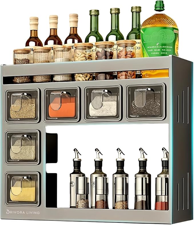 Spice Rack Organizer for Cabinet – Kitchen Space-Saving Storage Solution | Spice Rack Wall Mount or Countertop organizer for pantry, Bathroom or Home Decor.