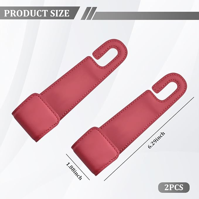 Osilly 2PCS Car Seat Headrest Hook, Leather Stylish Vehicle Backseat Hanger Organizer for Purse Handbag Umbrella, Automotive Seat Back Hanging Storage Holder Hook, Universal for Vehicles (Red)