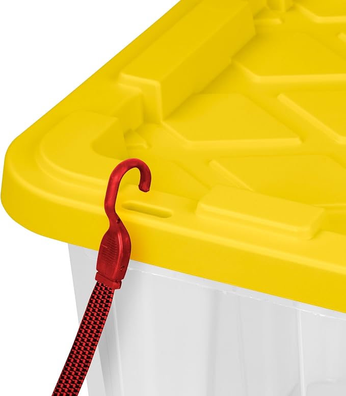 Sterilite 8-Pack 27 Gallon Industrial Tote, Clear Plastic Storage Container Bins with Yellow Lids - Heavy-Duty Organizing Containers for Closet, Bathroom, and Office