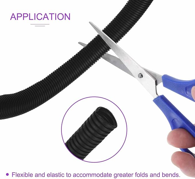 DMiotech 20ft Wire Loom Split Tubing 3/8 Inch(9.5mm) ID, Cord Protectors from Pet Flexible Conduit Cable Management for Office Home Garden, Black