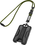 LIUGX Badge Holder with Breakaway Lanyard, Carbon Fiber-Texture, 6 Cards | American Flag, Quick Release Detachable Buckle, Metal Clip, Heavy Duty ID Card Holder, for Work, Office, Easy to Use, Green