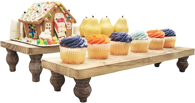 Ikee Design 2 Pcs Set Wooden Display Riser, Cupcake Dessert Display Riser | 2 Pcs Set Wooden Display Riser, Wood Cupcake Dessert Display Riser, Countertop Dessert Serving Stand, Cake Riser Stands