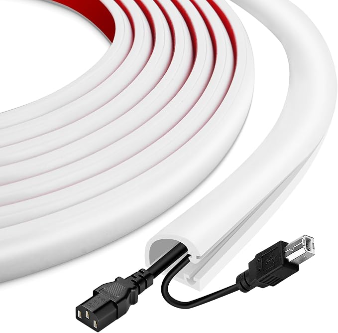Silicone Cord Covers Wall Self-Adhesive Cord Covers for Wires on Wall Wire Hider Flexible Cable Hider with Side-Opening for Home Office TV Cable Management (0.31" W x 0.31" H x 240" L, White)