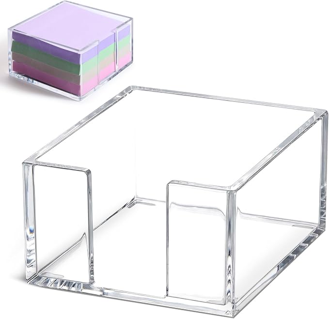 Acrylic Sticky Note Holder, 3x3 Crystal Clear Notepad Holder | with Anti-Slip Base Sticky Note Dispenser for School Dorm Home and Office Organizer
