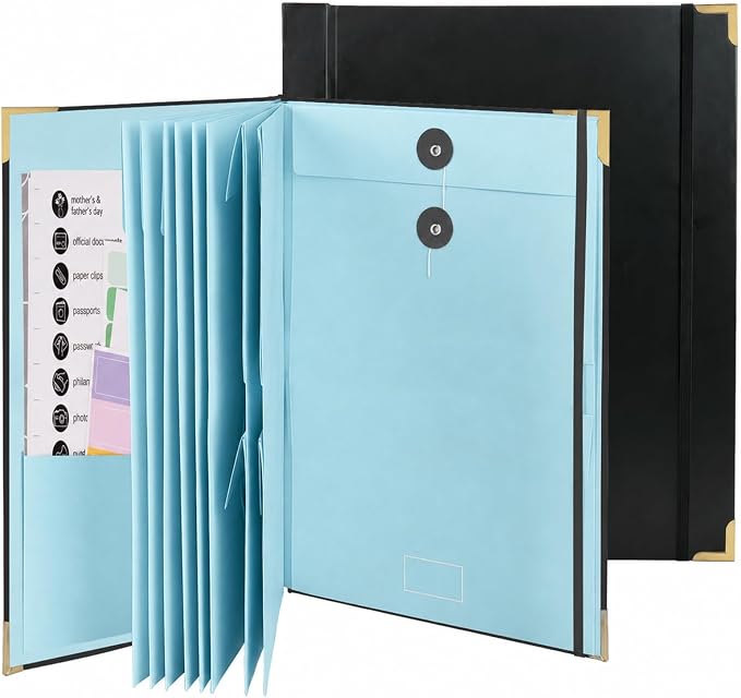 Document Organizer | in Case I Die Binder Organizer with Labels-Black+Blue | Household Information Binder, File Organizer, Important Document Organizer, Folio Folder, Planner