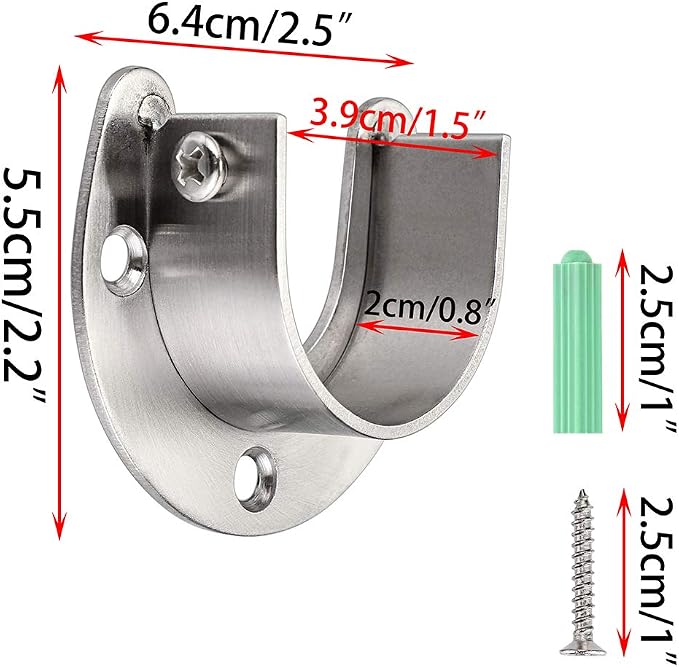 OwnMy 4 Packs Closet Rod End Supports Brackets 1-1/2" Diameter, Silver | U Shaped Stainless Steel Closet Pole Sockets, Flange Rod Holder for Closet Wardrobe Shower Curtain Rod Holders