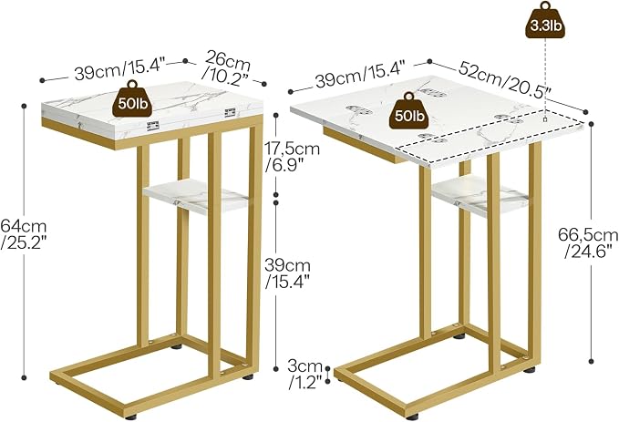 HOOBRO Foldable C Shaped End Table, C Shaped Side Table with Storage Shelf, Small Snack Table, Slide Under Couch Table for Sofa, Living Room Bedroom Small Spaces Easy Assembly, Gold DM29SF01