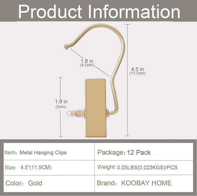 Boot Hangers 4.5" Metal Outfit Hanger Gold Hanging Clips for Gloves Shoes Laundry Hooks Hair Extension Wigs Clips Portable Home Travel Hangers for Hat, Towels, Bras, Socks 12Pack