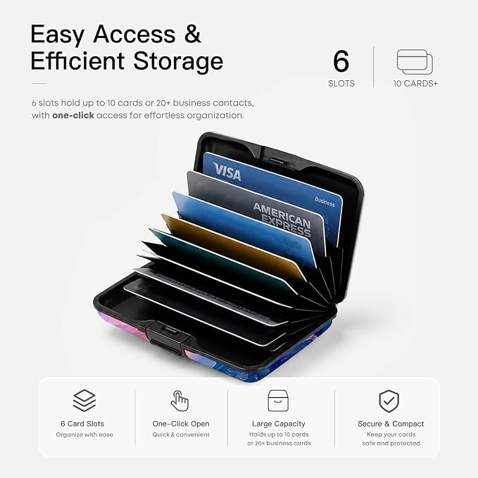 Credit Card Holder RFID Aluminum card case sunset mini Wallet Women Men | ABS Business ID Case,Hard Case Large Capacity 6 Slots, Waterproof Durable ，Secure Closure Slim Small Credit Card Protector