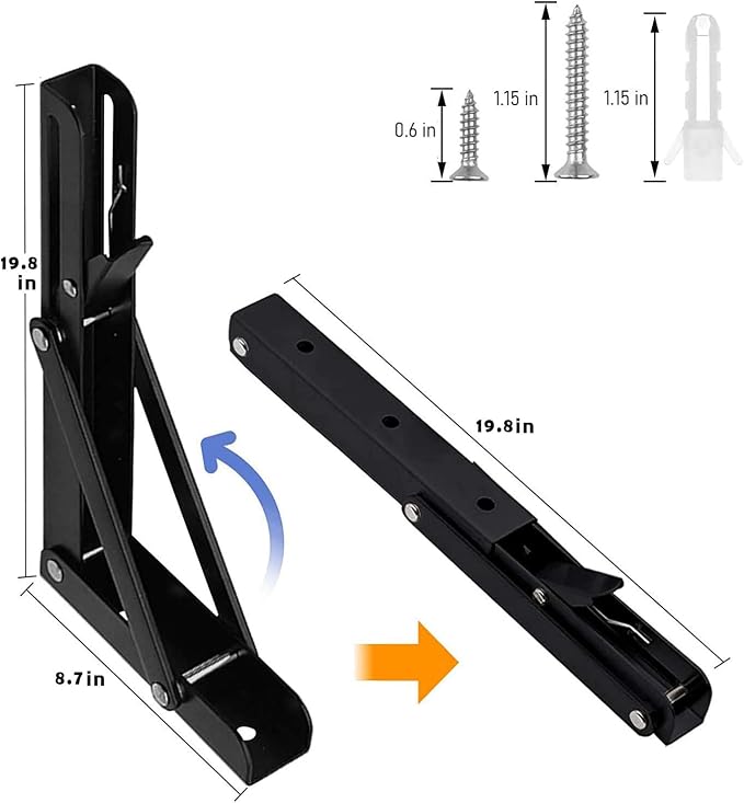 Folding Shelf Brackets - 20 Inch 2 Pcs Heavy Duty Metal Collapsible Shelf Bracket, DIY Wall Mounted Shelf Bracket, Space Saving for Bench Table