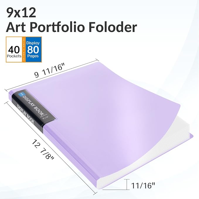 4 Pack Art Portfolios 9"x12", 40 Pockets Large Portfolio Folder Display | 80 Pages,Heavy Duty Art Portfolio Folder with Clear Sheet Protectors, Presentation Book for Artwork Document Organizer Binder