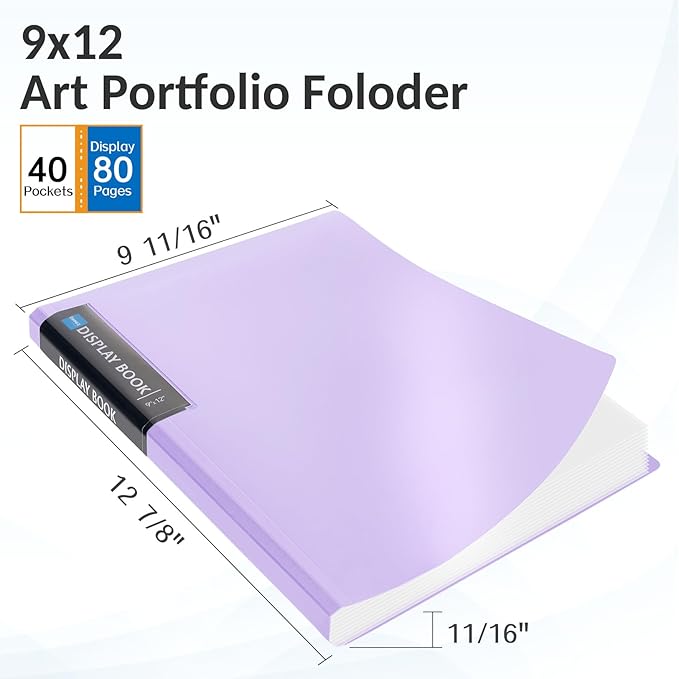 Sooez Art Portfolios 9"x12", 40 Pockets Large Portfolio Folder Display | 80 Pages,Heavy Duty Art Portfolio Folder with Clear Sheet Protectors, Presentation Book for Artwork Document Organizer Binder