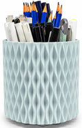 Lebenrich Rotating Pen Holder for Desk, 5 Slots Unique Blue Desk Pen Organizer Easthetic Desktop Supplies and Accessories for Women Girls, Pencil Cup Caddy for Office Home Art Supply