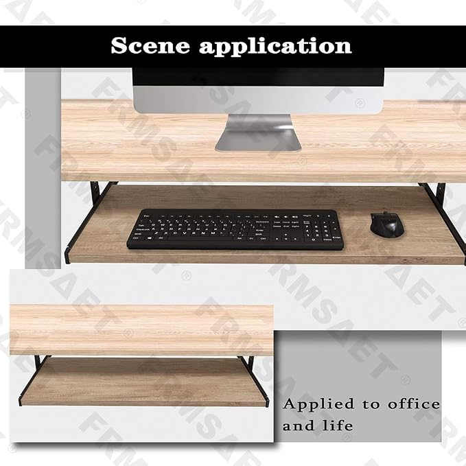 FRMSAET Furniture Accessories Office Product Desk Suits Hardware 20/24/30 inches Keyboard Drawer Tray Wood Holder Under Desk Adjustable Height Platform. (24 inches, Burlywood)