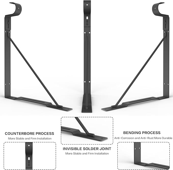 Eau Adjustable Hook Closet Rod Bracket, 4 Packs of Black Heavy Duty Closet Shelf and Rod Brackets for Shelf Storage and Closet Rod, Wall Mounted Closet Shelves Bracket