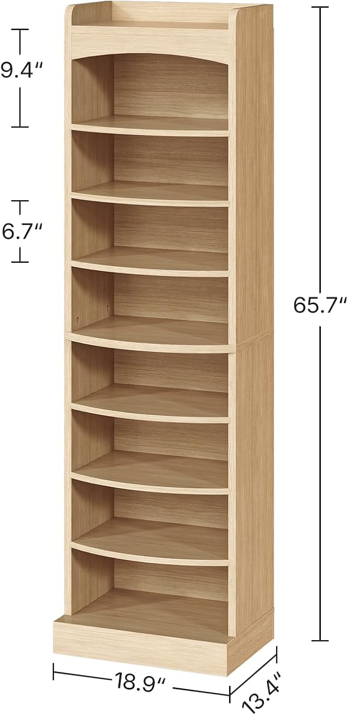 YATINEY 9-Tier Tall Shoe Rack, Wooden Shoe Storage Organizer, Narrow Shoe Cabinet with Removable Shelves for Small Spaces, Holds 18 Pairs of Shoes, for Entrance, Hallway, Natural SS22NL