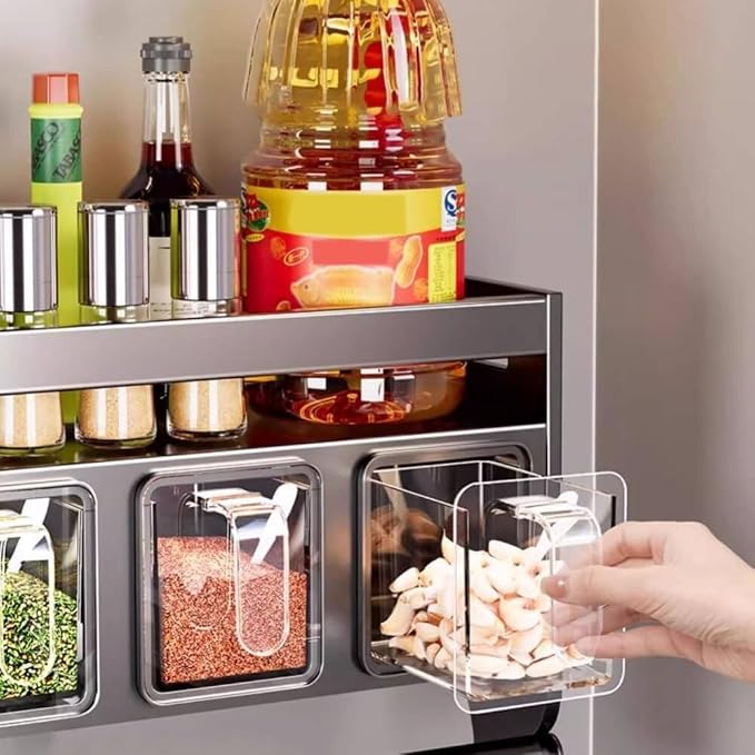 Update Spice Rack Wall Mounted with Hooks and Pole Hanging Seasoning Organizer Shelf Condiment Rack for Kitchen
