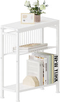 Side Table for Small Spaces, Narrow End Table with Magazine Holder, 2 in 1 Design Slim Side Table, Skinny Nightstand for Living Room Bedroom, Thin Side Magazine Table, White