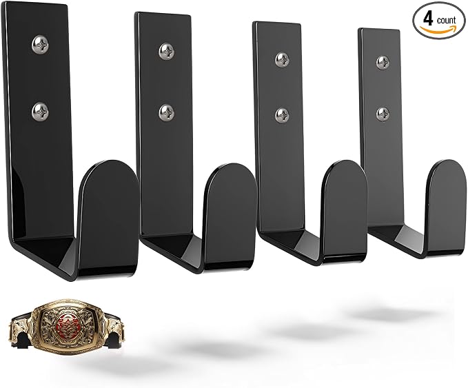 4 Pcs Wrestling Championship Belt Wall Display Holder Belt Horizontal Wall Mount Display Organizer Secure Rack for Wrestling Gifts and Awards