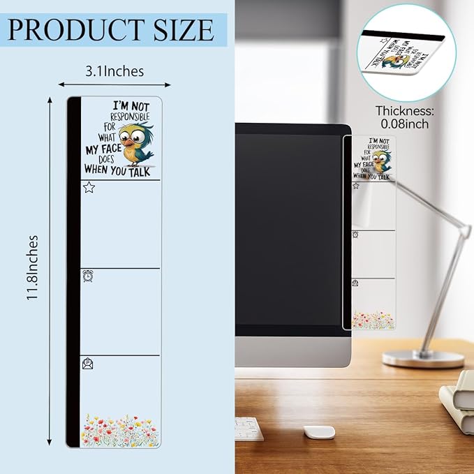 Monitor Memo Board Acrylic Sticky Note Holder Funny Cartoon Bird Office Desk Decor with 100 Self Stick Note Pads I'm Not Responsible Quote