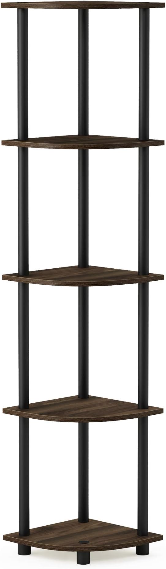 Furinno TURN-N-TUBE Corner Shelf, 5-Tier Corner Bookshelf, Open Storage Shelves, for Organization and Storage, Living Room, Home Office, Garage, Bedroom, Columbia Walnut
