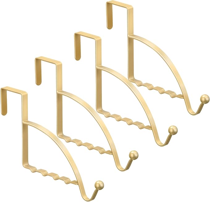Hotop 4 Pieces Over Door Hooks Hanger Multi Hanging Storage Organizers Valet Hooks for Coats Clothes Hoodies Hats Scarves Purses Keys Bath Towels Robes & More (Champaign Gold)