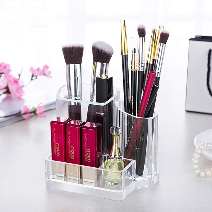 Sooyee Acrylic Desk Supplies Cosmetic Organizer Holder, 3 Compartment Office Desktop Caddy, Multi-function Pen Pencil Cup Phone Remote Control Stationery Storage Box for Home, School, Classroom, Clear | Acrylic Desk Supplies Cosmetic Organizer Holder, ...