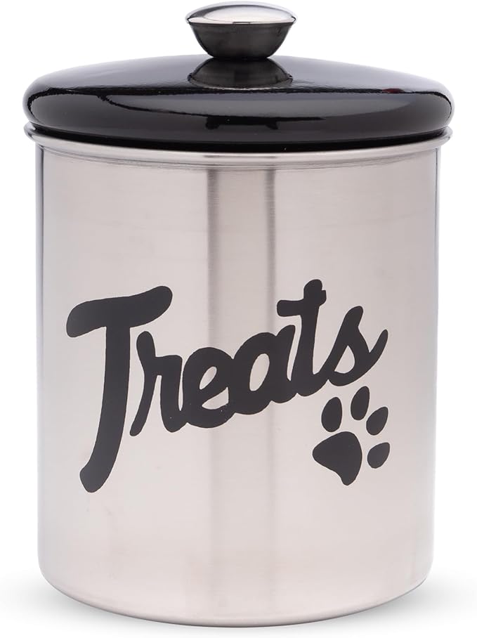 Stainless Steel Dog Treat Jar with Airtight Lids – Holds Up to 2 lbs – Pet Food Storage Bin for Dog & Cat Treats – Decorative & Durable Canister