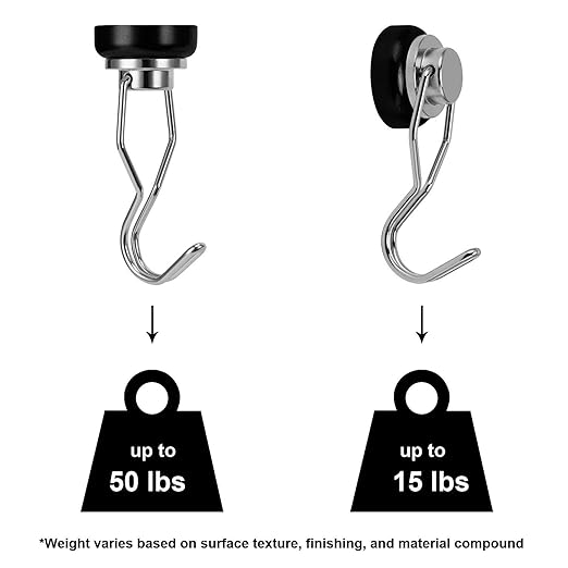 Ant Mag Swivel Magnetic Hooks 50lbs Heavy Duty Grill Magnet Hooks 4 Pack with Scratch Proof Stickers Great for Home Refrigerator Kitchen Store Grill BBQ Office Warehouse (Black)