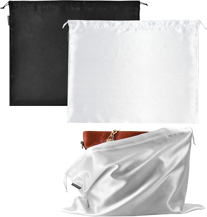 2 PCS Dust Cover Storage Bags Dust Bags for Handbags Large, Silk Drawstring Purse Storage Bag for Handbags Purses, Shoe Boots, Travel Organizer (Black + White, 23.6 * 19.6 in)