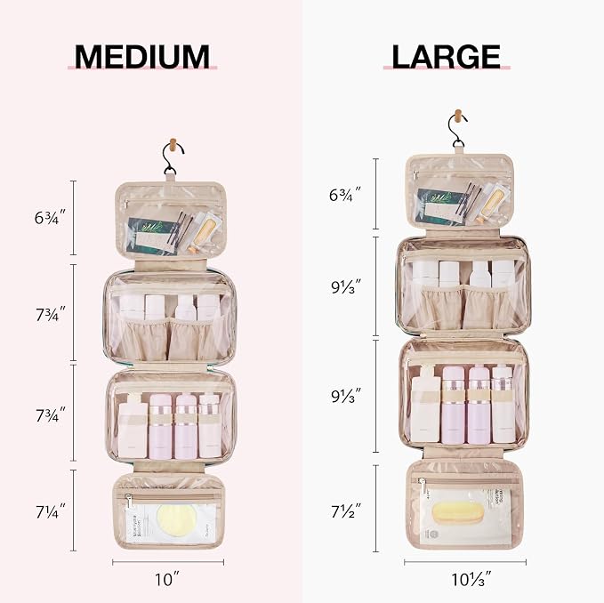 BAGSMART Toiletry Bag Hanging Travel Makeup Organizer with TSA Approved Transparent Cosmetic Bag Makeup Bag for Full Sized Toiletries, Large-Blue